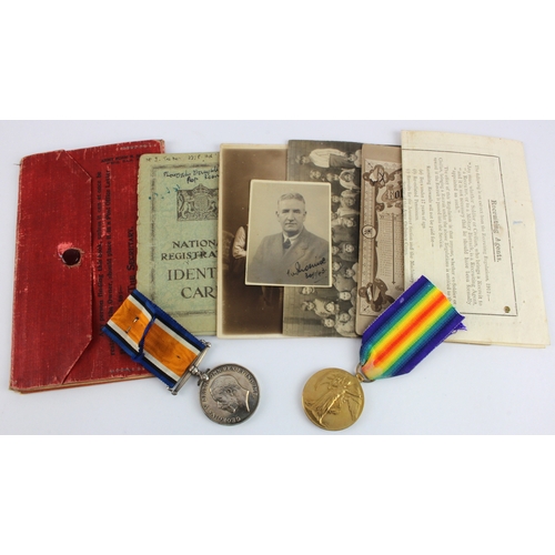 617 - BWM & Victory Medal (37483 Pte W Phoenix R.W.Fus) with research, and some original documents / paper... 