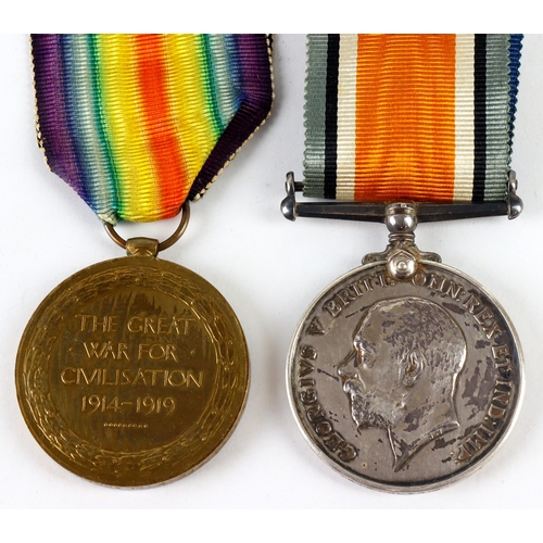 638 - BWM & Victory Medal (PW.4868 Pte F Clarke Midd'x R) served 26th Bn