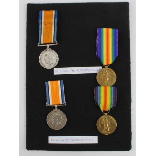 641 - BWM & Victory Medal (T-312427 Pte W J Barnes ASC), plus another pair (R-359298 Pte A G Johns ASC).  ... 