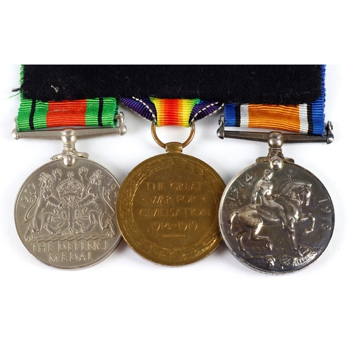 644 - BWM & Victory Medal + Defence Medal (G-14151 Pte W Walker R.Suss.R) served 9th and 7th Bn's   (3)