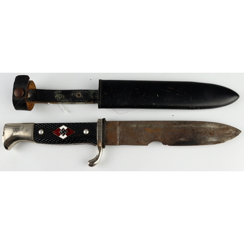 65 - German 3rd Reich Hitler Youth dagger with scabbard, blade RZM marked, but blade chipped and in poor ... 