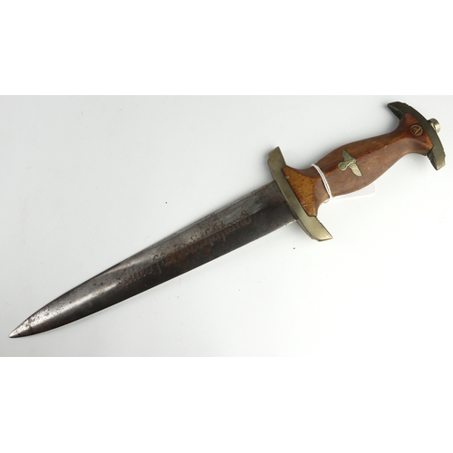 70 - German 3rd Reich SA Dagger, no scabbard, blade maker marked 'E.P. & S. Solingen'.