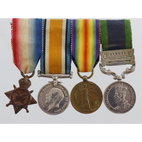 726 - Miniature medal group mounted as worn - 1915 Star Trio + IGS GV with Malabar 1921-22 clasp