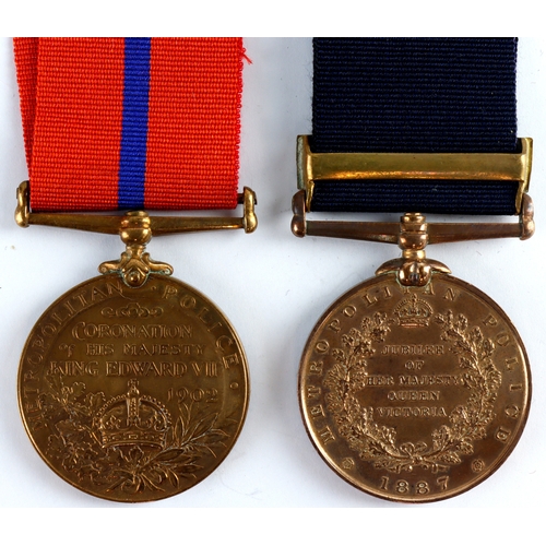 745 - Police 1887 Jubilee medal with 1897 bar with Coronation 1902 medal both to PC A Mayhew F div Metropo... 