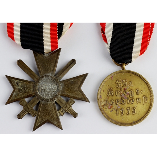 863 - German 3rd Reich Merit Medal and Merit Cross with Swords 2nd Class  (2)