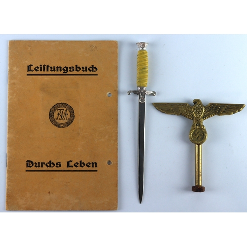 87 - German WW2 paper knife in the form as an army dagger with a brass German eagle possibly off a staff ... 