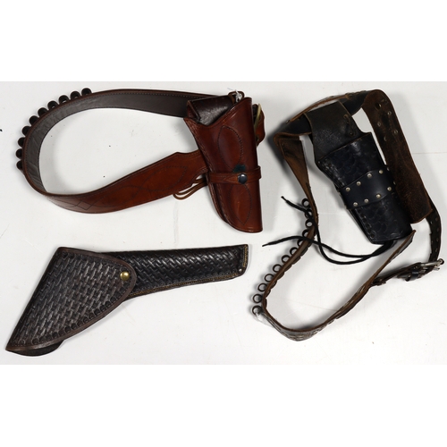 89 - Holsters (x3) 1) good quality Mexican loop holster for Colr Peacemaker, Remington etc with 10 loop c... 