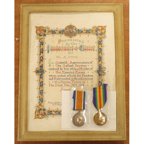 630 - BWM & Victory Medal (DM2-168324 Pte A Atkins ASC) with original Gallant Services Certificate named t... 