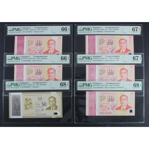 1073 - Singapore (6), a good group of Commemorative notes all issued 2015, these notes commemorate Singapor... 