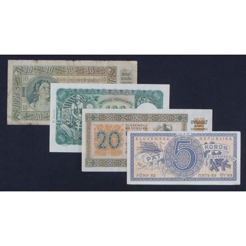 1077 - Slovakia (4), 5 Korun issued 1945, scarce issued note without perforation (BNB B205a, Pick8a) VF, 10... 