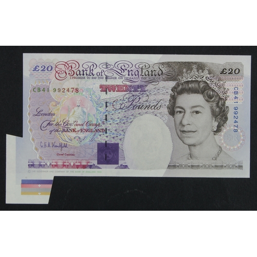 108 - ERROR Kentfield 20 Pounds issued 1994, extra paper FISHTAIL error at bottom left, with colour bars s... 