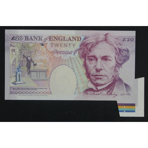 108 - ERROR Kentfield 20 Pounds issued 1994, extra paper FISHTAIL error at bottom left, with colour bars s... 