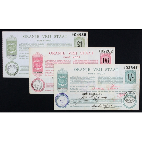 1088 - South Africa Orange Free State (Oranje Vrij Staat) postal orders (3) all dated 1898, 1 Shilling, 1 s... 