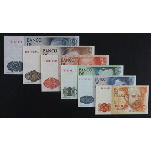 1106 - Spain (6), 10000 Pesetas dated 1985, 5000 Pesetas dated 1979, 2000 Pesetas dated 1980, 1000 Pesetas ... 