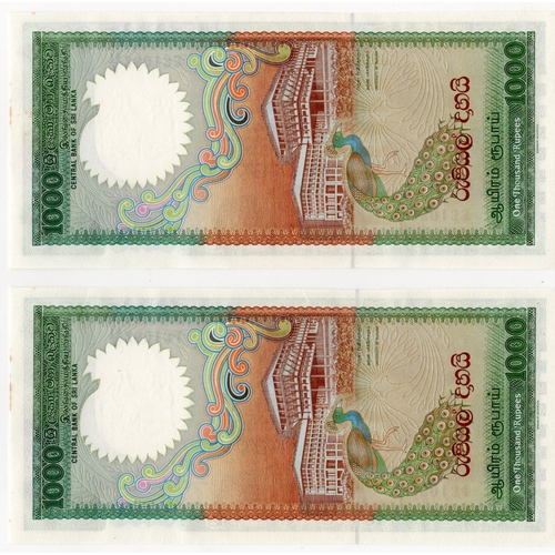 1110 - Sri Lanka 1000 Rupees (2) dated 5th August 1990, a consecutively numbered pair serial A/18 280133 & ... 