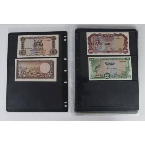 1143 - Uganda (33), collection in album pages, including 1966 series 5 Shillings, 10 Shillings x 4 consecut... 