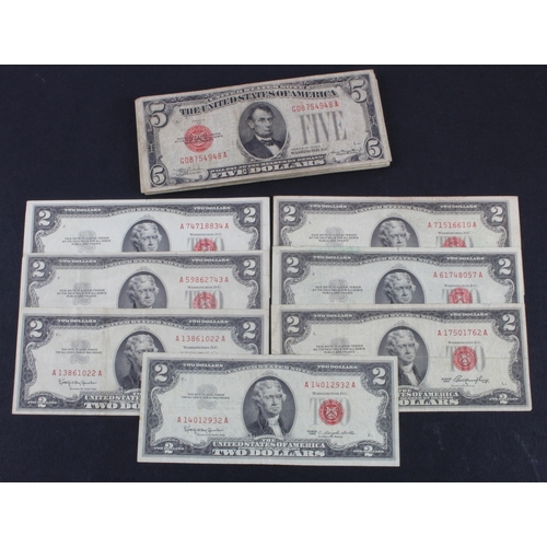 1148 - United States of America (38), a group of red seal notes, 5 Dollars dated 1928 (1), 1953A (1), 1953B... 