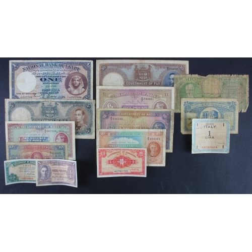 1161 - World (14), Fiji 10 Shillings 1940 and 5 Shillings 1942, King George VI portrait, Malta 1 Shilling, ... 