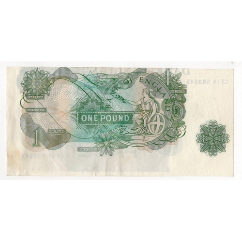 118 - ERROR Page 1 Pound issued 1970, significant miscut with 'Bank of England' at top cut in half, serial... 