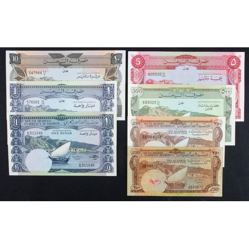 1185 - Yemen Democratic Republic (7) 10 Dinars, 5 Dinars, 1 Dinar and 500 Fils issued 1984 (BNB B101a, B102... 