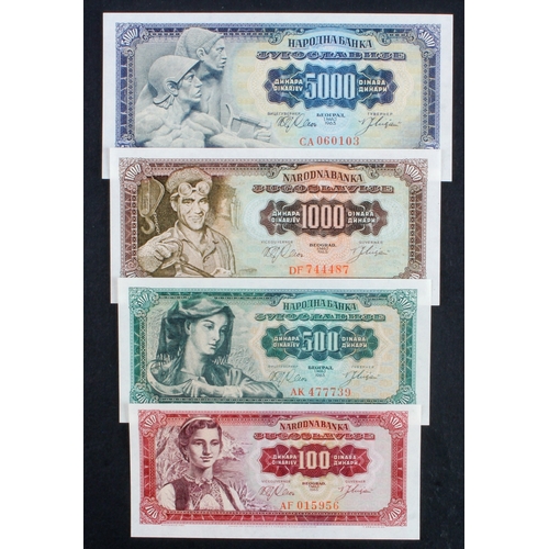 1186 - Yugoslavia (4), 5000 Dinara, 1000 Dinara, 500 Dinara and 100 Dinara dated 1st May 1963 (Pick73 - Pic... 