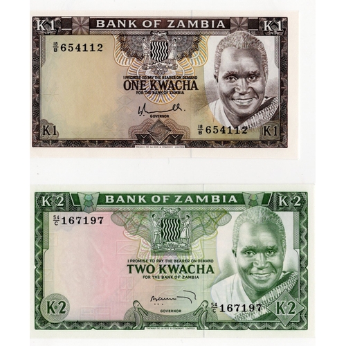 1187 - Zambia (2), 2 Kwacha issued 1974 signed B.R. Kuwani, serial 54/C 167197 (BNB B120a, Pick20), 1 Kwach... 