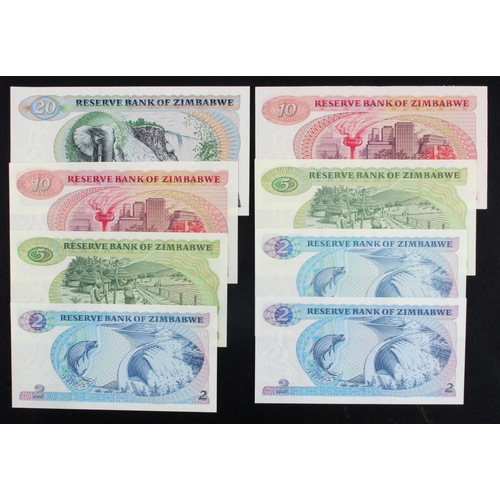 1189 - Zimbabwe (8), 2 Dollars (3) dated 1980, 1983, 1994, 5 Dollars (2) dated 1983 & 1994, 10 Dollars (2) ... 