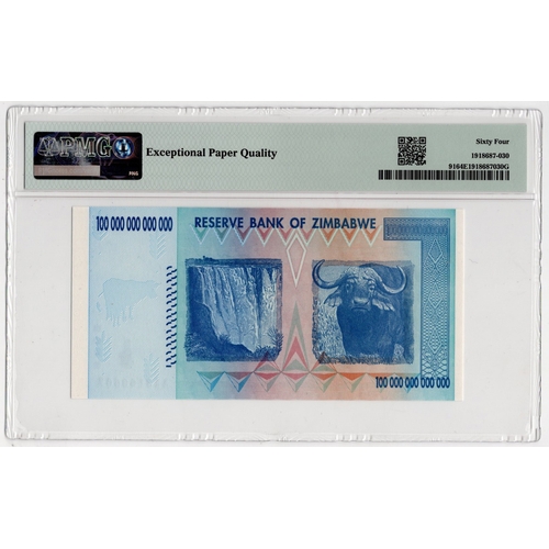 1190 - Zimbabwe 100 Trillion Dollars dated 2008, the highest denomination issued and very collectable, seri... 