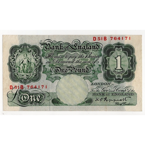 125 - ERROR Peppiatt 1 Pound issued 1948, a scarce partial overprint front on back at left, serial D51B 76... 