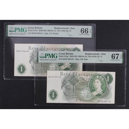 128 - Fforde & Page 1 Pound, a rare signature sequence pair of REPLACEMENT notes, consecutive overlapping ... 