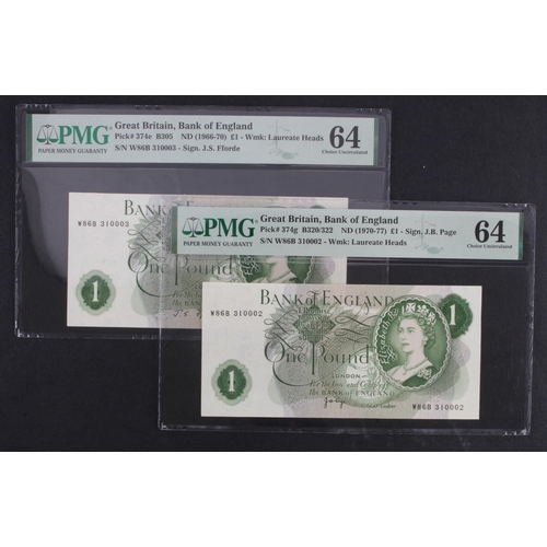 129 - Fforde & Page 1 Pound, a rare signature sequence pair, consecutive overlapping serial numbers W86B 3... 