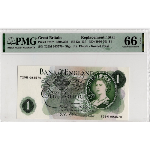 131 - Fforde 1 Pound (B308) issued 1967, rare FIRST MID RUN REPLACEMENT note 'T29M' prefix, scarcer issue ... 