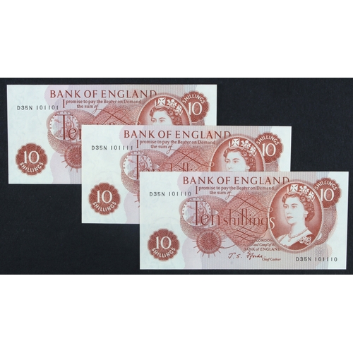 137 - Fforde 10 Shillings (B310) issued 1967 (3), a group of binary, radar, repeater, near solid numbers, ... 