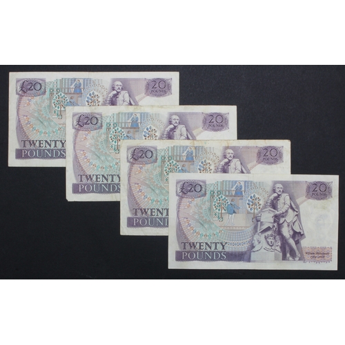 139 - Fforde 20 Pounds (B318) issued 1970 (4), William Shakespeare on reverse, prefixes A03 & A04 (B318, P... 