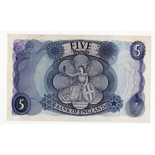 142 - Fforde 5 Pounds (B313) issued 1967, scarce REPLACEMENT note, serial M23 643982 (B313, Pick375br) VF