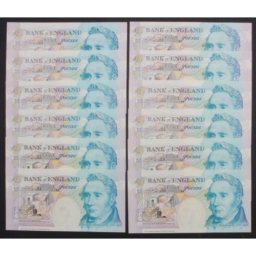 171 - Kentfield 5 Pounds (B363, B364) issued 1993 (12), four consecutively numbered pairs prefixes AC20, A... 