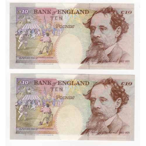 177 - Lowther 10 Pounds (B382) issued 1999 (2), FIRST RUN 'KL01' prefix with LOW serial number, and LAST R... 