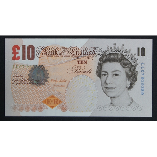 179 - Lowther 10 Pounds (B389) issued 2000, scarce REPLACEMENT note, serial LL07 939389 (B391, Pick389b) v... 