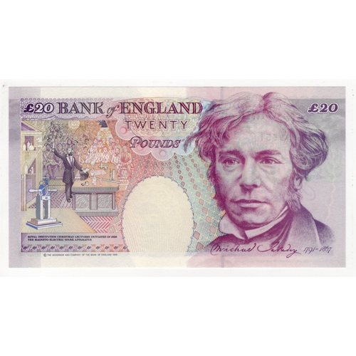 183 - Lowther 20 Pounds (B384) issued 1999, scarce LAST RUN (from Debden set C148) 'DA80' prefix, serial D... 