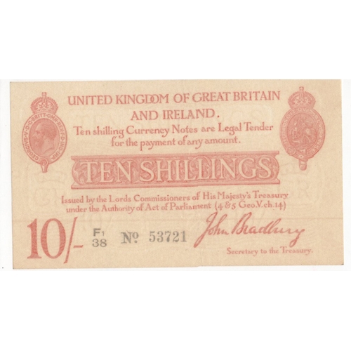 20 - Bradbury 10 Shillings (T12.2) issued 1915, 5 digit serial number F1/38 53721 (T12.2, Pick348a) origi... 