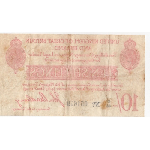 21 - Bradbury 10 Shillings (T13.1) issued 1915, serial O/48 051679 (T13.1, Pick348a) light stains, pinhol... 