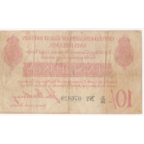 22 - Bradbury 10 Shillings (T13.2) issued 1915, 6 digit serial number, Z1/26 076028 (T13.2, Pick348a) tin... 