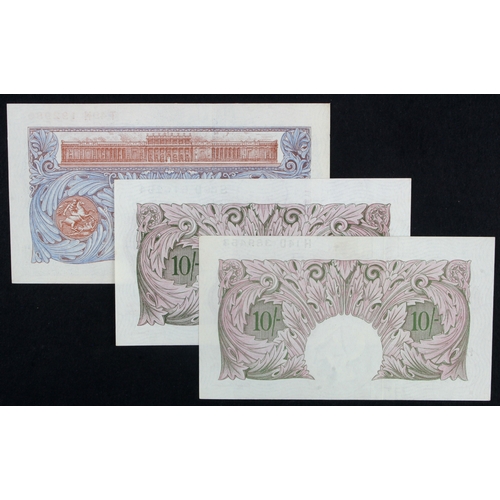 225 - Peppiatt (3), 10 Shillings (B251) issued 1940 (2), mauve WW2 emergency issue, serial S68D 616264 & H... 