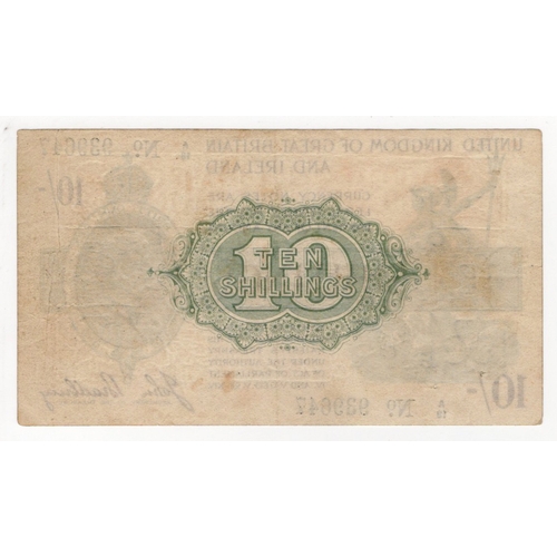 23 - Bradbury 10 Shillings (T17) issued 1918, serial A/18 939647, No. with dot (T17, Pick350a) toned pape... 