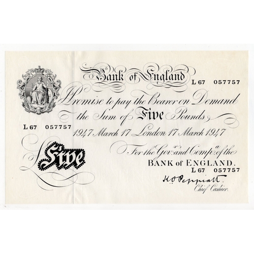 246 - Peppiatt 5 Pounds (B264) dated 17th March 1947, serial L67 057757, London issue on thin paper, a con... 