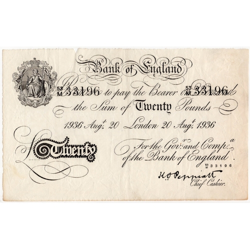 251 - Peppiatt BERNHARD note, 20 Pounds dated 20th August 1936, serial 53M 33196, London issue (B243 for t... 