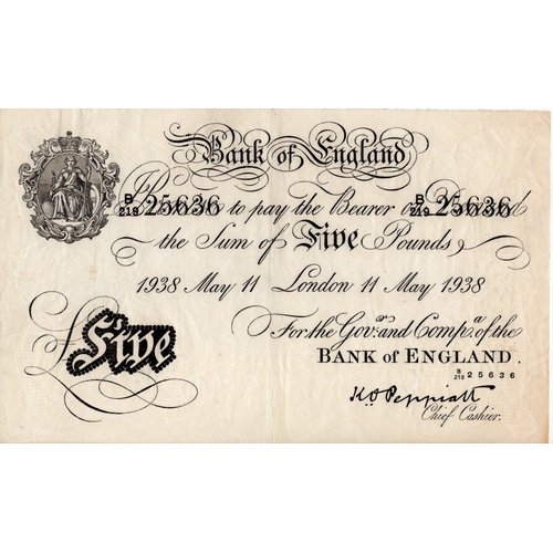 252 - Peppiatt BERNHARD note, 5 Pounds dated 11th May 1938, serial B/219 25636 (B241 for type) Bernhard WW... 