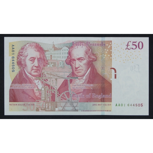 254 - Salmon 50 Pounds issued 2011, FIRST RUN 'AA01' prefix, serial AA01 644505 (B410, Pick393a) Uncircula... 