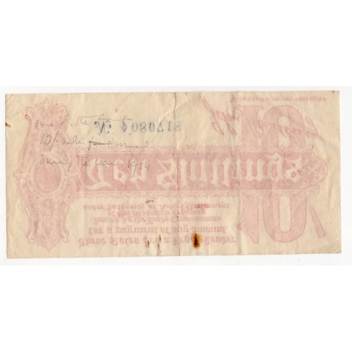 26 - Bradbury 10 Shillings (T9) issued 1914, Royal Cypher watermark, serial A/7 080718 (T9, Pick346) rust... 