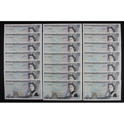 267 - Somerset 5 Pounds (B343) issued 1980 (21), a consecutively numbered run of 21 x LAST SERIES notes, s... 